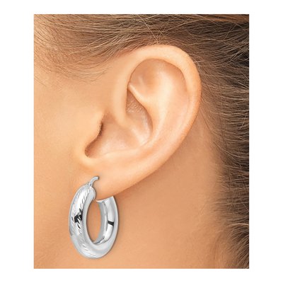 14K White Gold 28mm Diamond-Cut Hollow Hoop Earrings – view 4