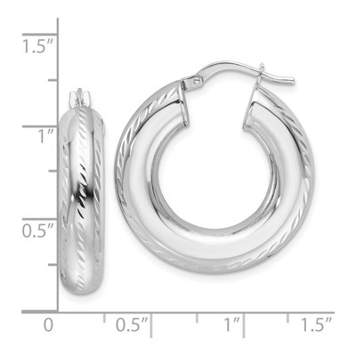 14K White Gold 28mm Diamond-Cut Hollow Hoop Earrings – view 5
