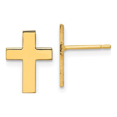 14K Yellow Gold Cross Stud Earrings