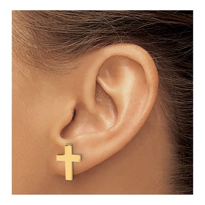 14K Yellow Gold Cross Stud Earrings – view 3