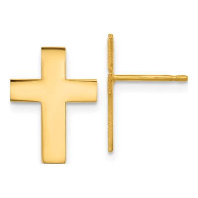 14K Yellow Gold Cross Stud Earrings