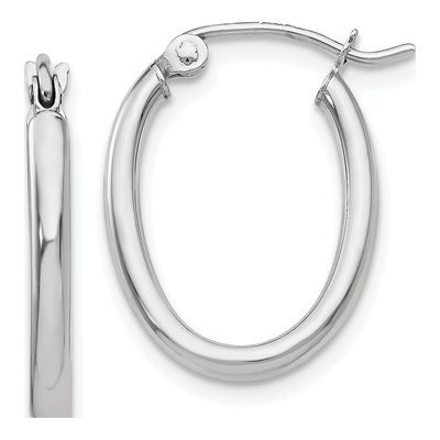 14K White Gold Oval Tube Hoop Earrings