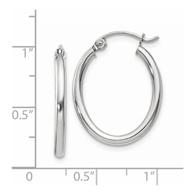 14K White Gold Oval Tube Hoop Earrings – view 5