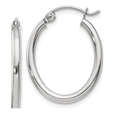 14K White Gold Oval Tube Hoop Earrings