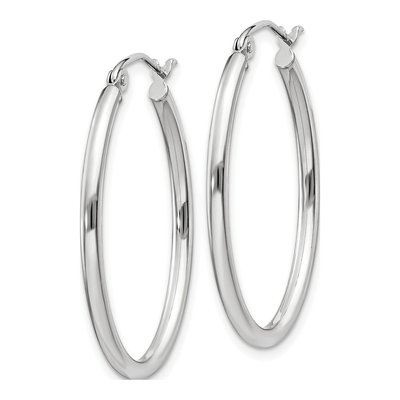14K White Gold Oval Tube Hoop Earrings – view 3
