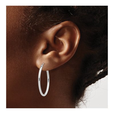 14K White Gold Oval Tube Hoop Earrings – view 4