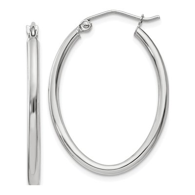 14K White Gold Oval Tube Hoop Earrings