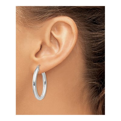 14K White Gold Oval Tube Hoop Earrings – view 4