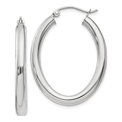 14K White Gold Oval Tube Hoop Earrings