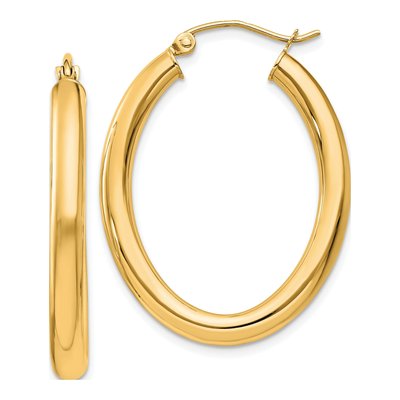 14K Yellow Gold Oval Tube Hoop Earrings