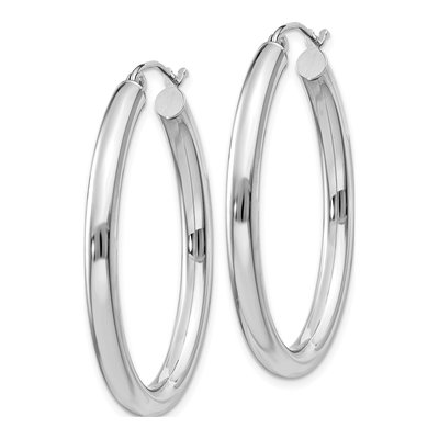 14K White Gold Oval Tube Hoop Earrings – view 3