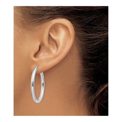 14K White Gold Oval Tube Hoop Earrings – view 4