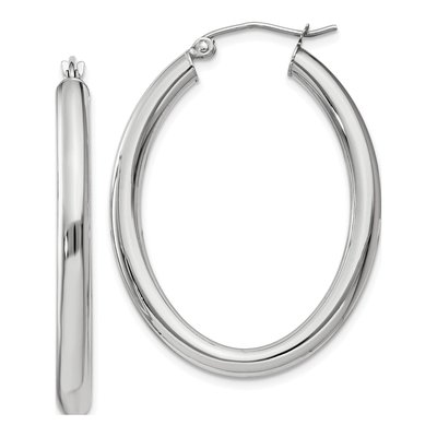 14K White Gold Oval Tube Hoop Earrings