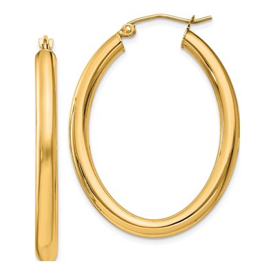 14K Yellow Gold Oval Tube Hoop Earrings