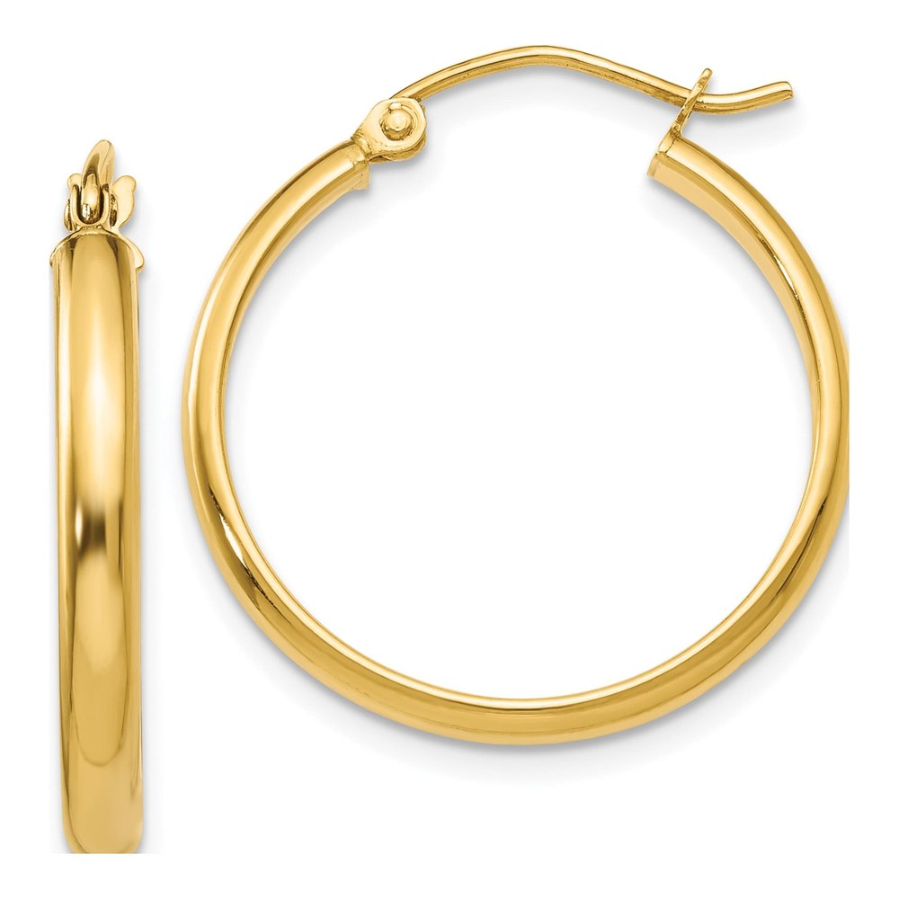 14K Yellow Gold Round Tube Hoop Earrings