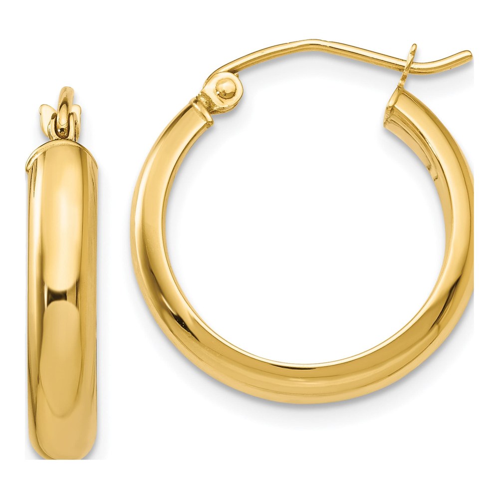 14K Yellow Gold Round Tube Hoop Earrings