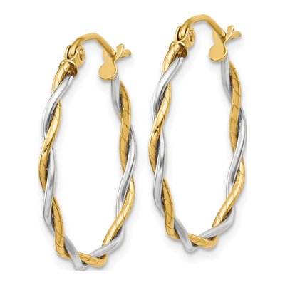 14K Two-Tone Gold 21mm Twisted Hoop Earrings – view 3