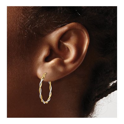 14K Two-Tone Gold 21mm Twisted Hoop Earrings – view 5