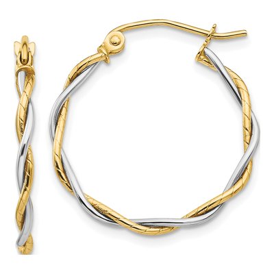 14K Two-Tone Gold 21mm Twisted Hoop Earrings
