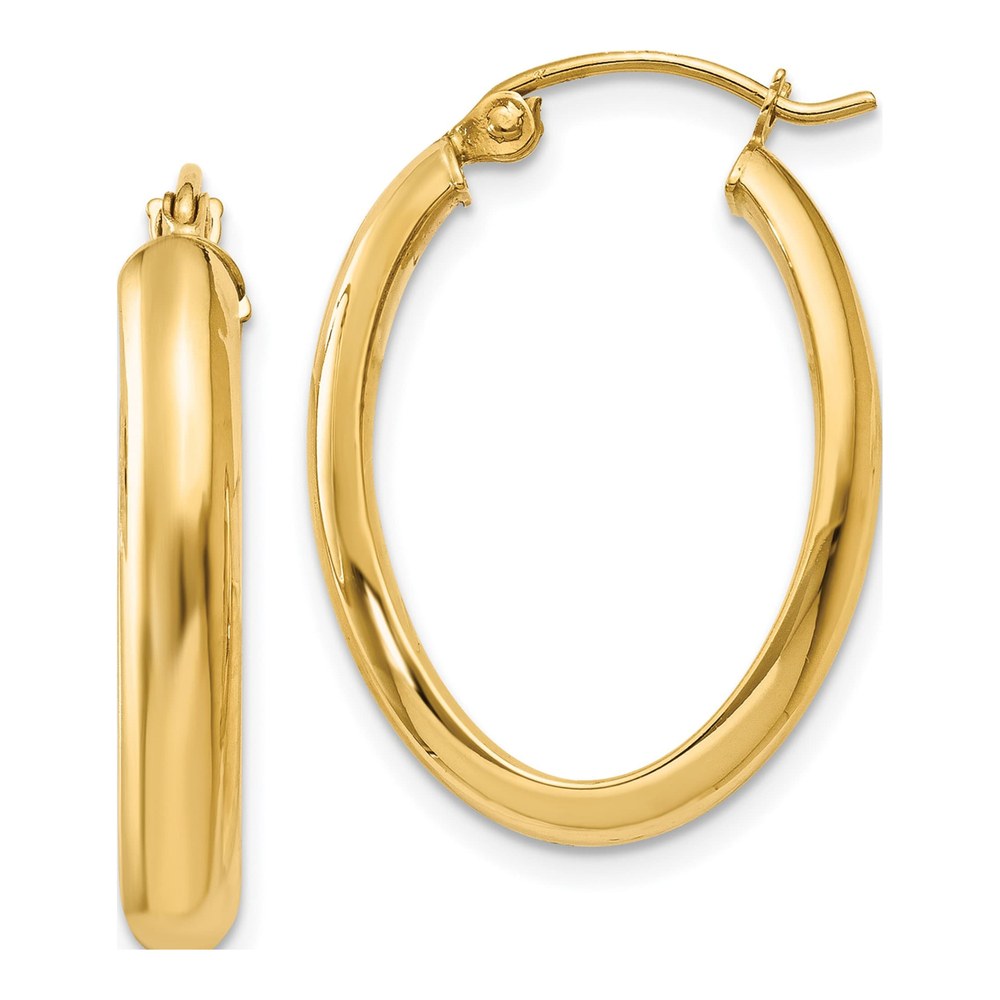 14K Yellow Gold Oval Tube Hoop Earrings