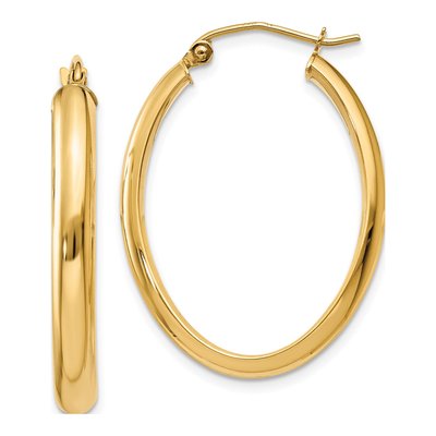 14K Yellow Gold Oval Tube Hoop Earrings