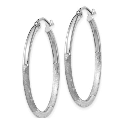 14K White Gold 30mm Diamond-Cut Round Tube Hoop Earrings – view 3