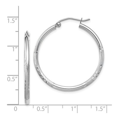 14K White Gold 30mm Diamond-Cut Round Tube Hoop Earrings – view 5