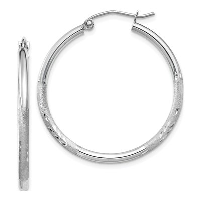 14K White Gold 30mm Diamond-Cut Round Tube Hoop Earrings