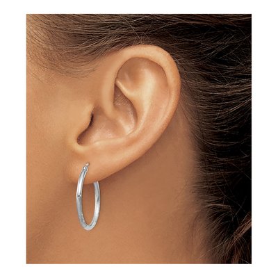 14K White Gold 25mm Diamond-Cut Tube Hoop Earrings – view 4