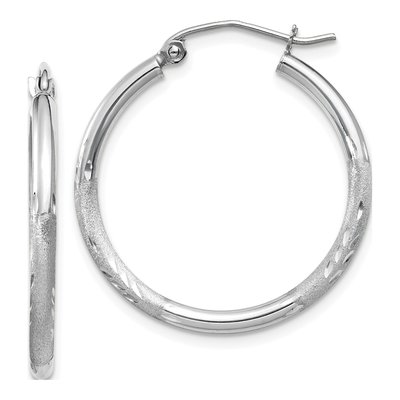 14K White Gold 25mm Diamond-Cut Tube Hoop Earrings