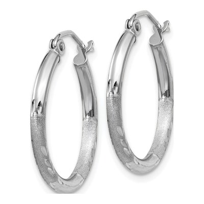 14K White Gold 20mm Diamond-Cut Hoop Earrings – view 3