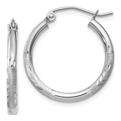 14K White Gold 20mm Diamond-Cut Hoop Earrings