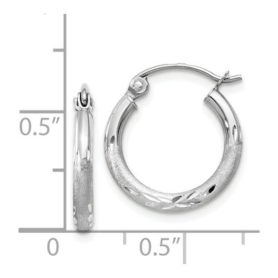 14K White Gold Satin Diamond-Cut Hoop Earrings – view 5