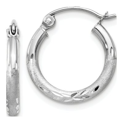 14K White Gold 15mm Diamond-Cut Hoop Earrings