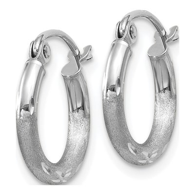 14K White Gold 13mm Diamond-Cut Hoop Earrings – view 2