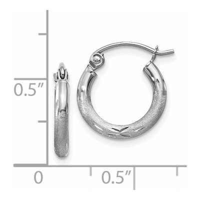 14K White Gold 13mm Diamond-Cut Hoop Earrings – view 4