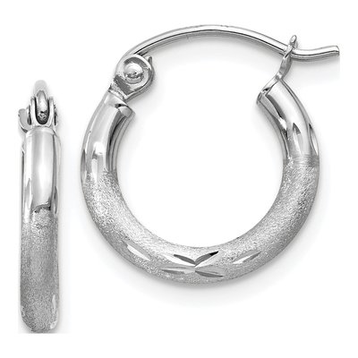14K White Gold 13mm Diamond-Cut Hoop Earrings