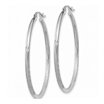 14K White Gold 40mm Diamond-Cut Hoop Earrings – view 3