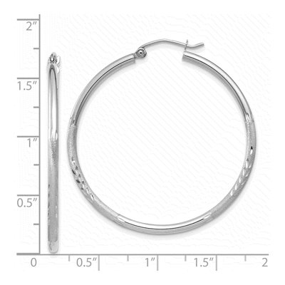 14K White Gold 40mm Diamond-Cut Hoop Earrings – view 5