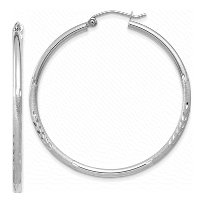 14K White Gold 40mm Diamond-Cut Hoop Earrings