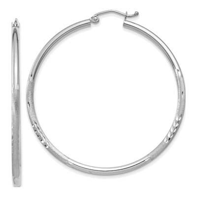 14K White Gold 45mm Diamond-Cut Tube Hoop Earrings