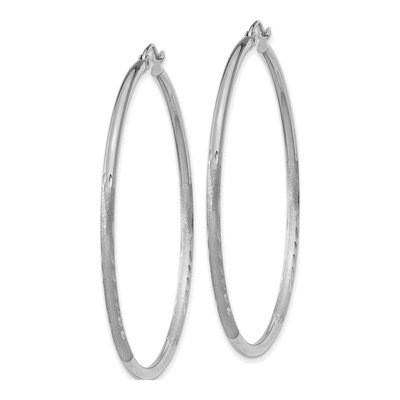 14K White Gold 50mm Diamond-Cut Hoop Earrings – view 3