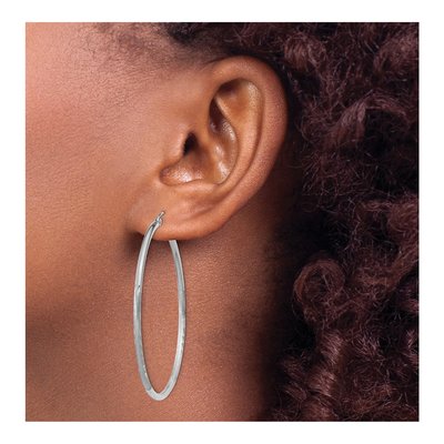 14K White Gold 50mm Diamond-Cut Hoop Earrings – view 4