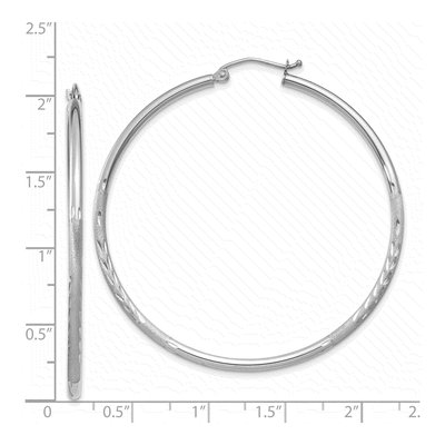 14K White Gold 50mm Diamond-Cut Hoop Earrings – view 5