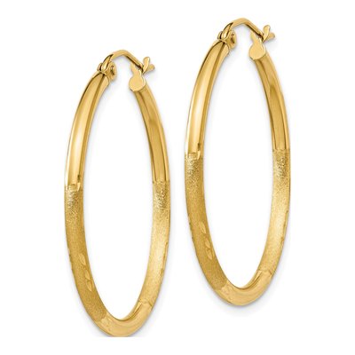 14K Yellow Gold 30mm Diamond-Cut Hoop Earrings – view 3