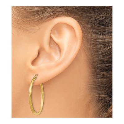 14K Yellow Gold 30mm Diamond-Cut Hoop Earrings – view 4