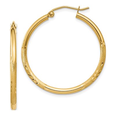 14K Yellow Gold 30mm Diamond-Cut Hoop Earrings