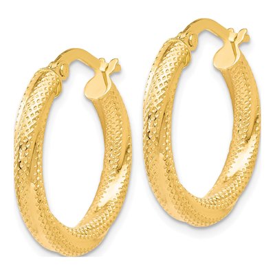 10K Yellow Gold 20mm Textured Hoop Earrings – view 3