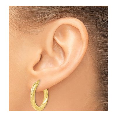 10K Yellow Gold 20mm Textured Hoop Earrings – view 4