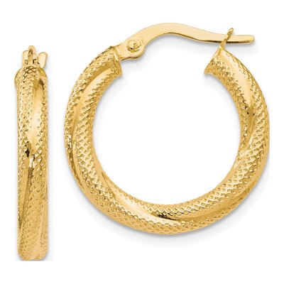 10K Yellow Gold 20mm Textured Hoop Earrings